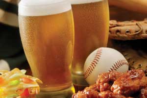 beer baseball and wings